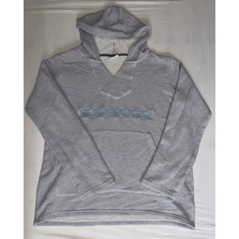 Disney Women's Size Hooded Gray Pullover Sweatshirt Textured Waffle Cotton Large